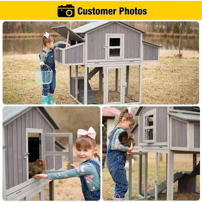 Chicken Coop Folding 26ft² Portable Chicken House Easy To Set Up Wooden Poultry Cage with Large Nesting Box,Multi-Levels