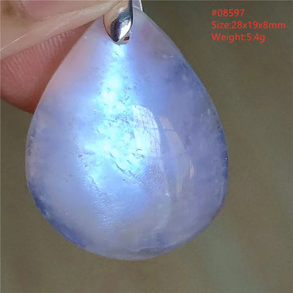 Natural Moonstone Blue Light Water Drop Pendant Necklace Bead Women Men Moonstone Oval Fashion India Jewelry AAAA