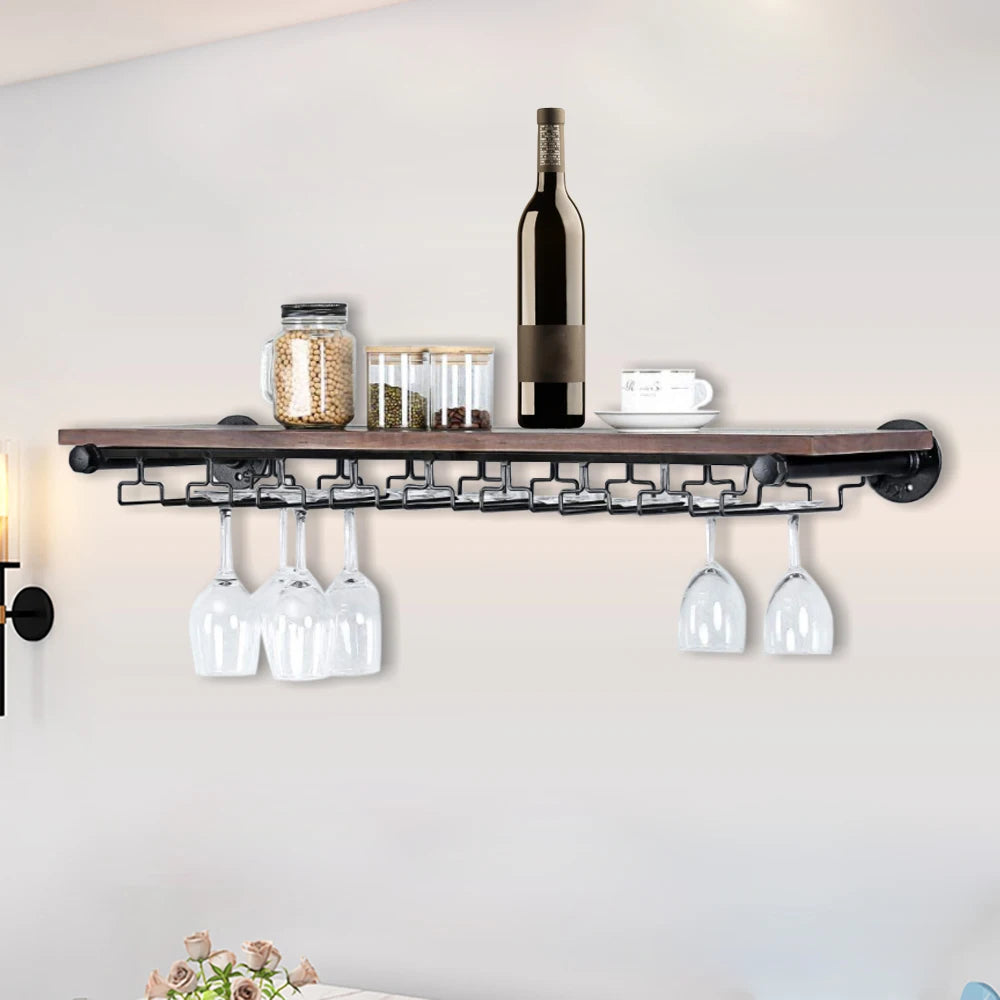 24/36Inch Wine Rack Wall Mount Rack Cabinet Kitchen Bar Wine Glass Holder Hanging Rack