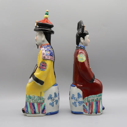 Hand Painted Ceramic Statues of Chinese Emperor and Empress in Qing Dynasty, Wedding Gift, Home Decoration