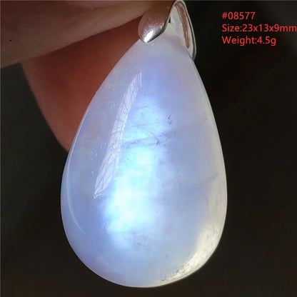 Natural Moonstone Blue Light Water Drop Pendant Necklace Bead Women Men Moonstone Oval Fashion India Jewelry AAAA