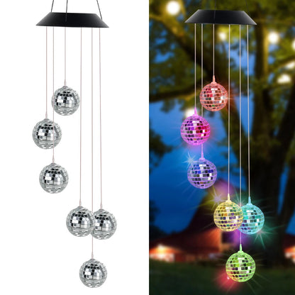 LED Solar Wind Chime Light Color Changing Mirror Ball Wind Chimes Lamp IP65 Waterproof