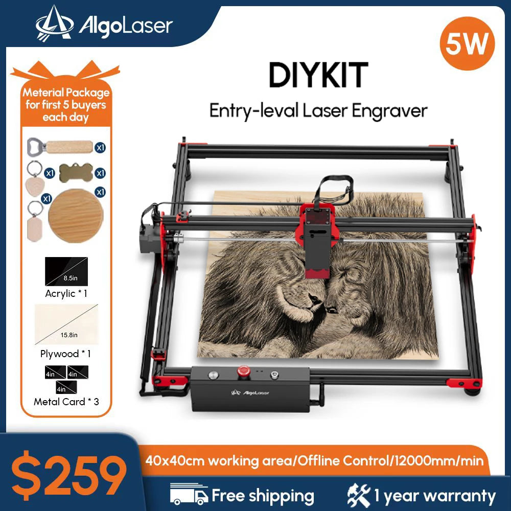 AlgoLaser Laser Engraver CNC DIY Kit Laser Engraving Machine 5000mw Fast Mini