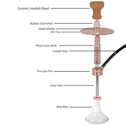 1 Hose Hookah Set With Everything, 17" Glass Hookah Shisha Come With 1 Foil Hole Puncher, 50 Hookah Foil, 100 Disposable Tips