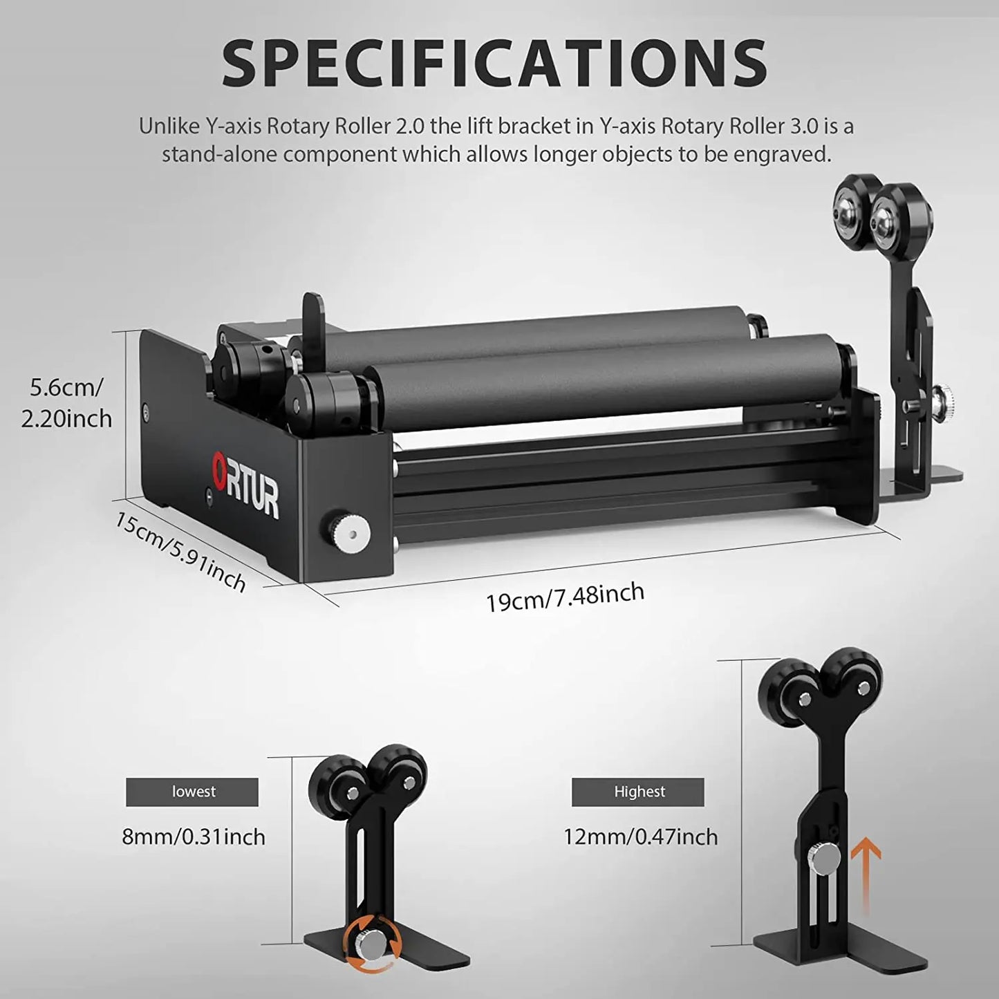 ORTUR 360° Laser Rotary Roller Rotating Shaft Laser Engraver Y-axis Roller Engraving Printer