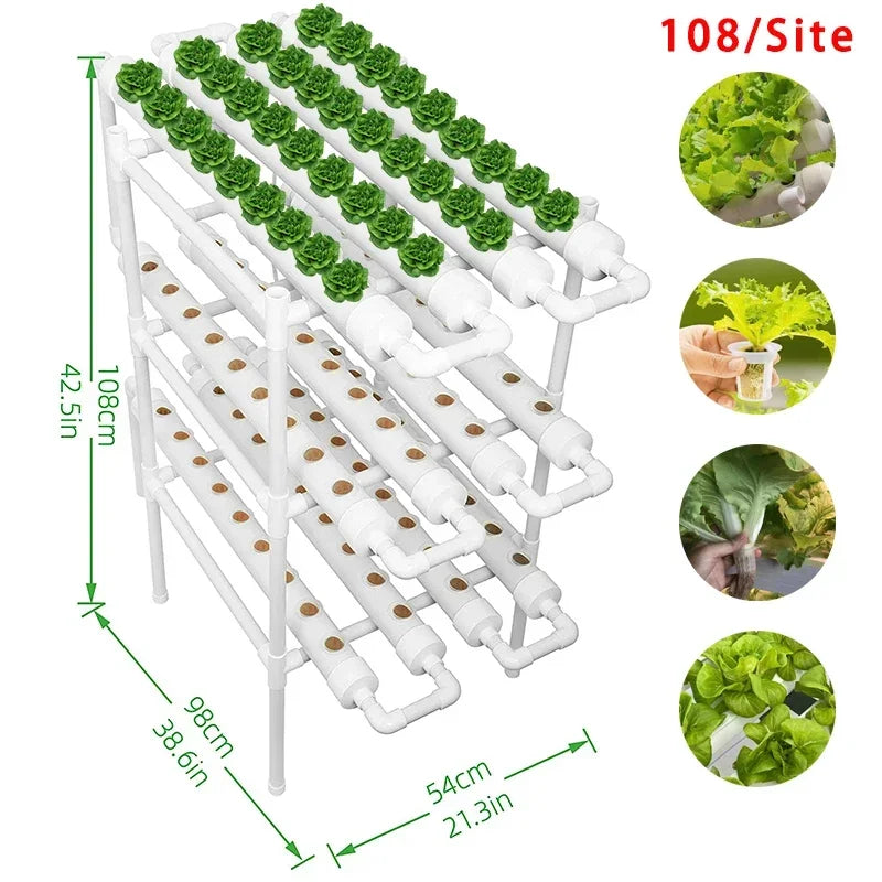 3-Layer/108 Sites Hydroponics System Growing Kits PVC Pipe Garden Vegetable Herbs Planting Tools