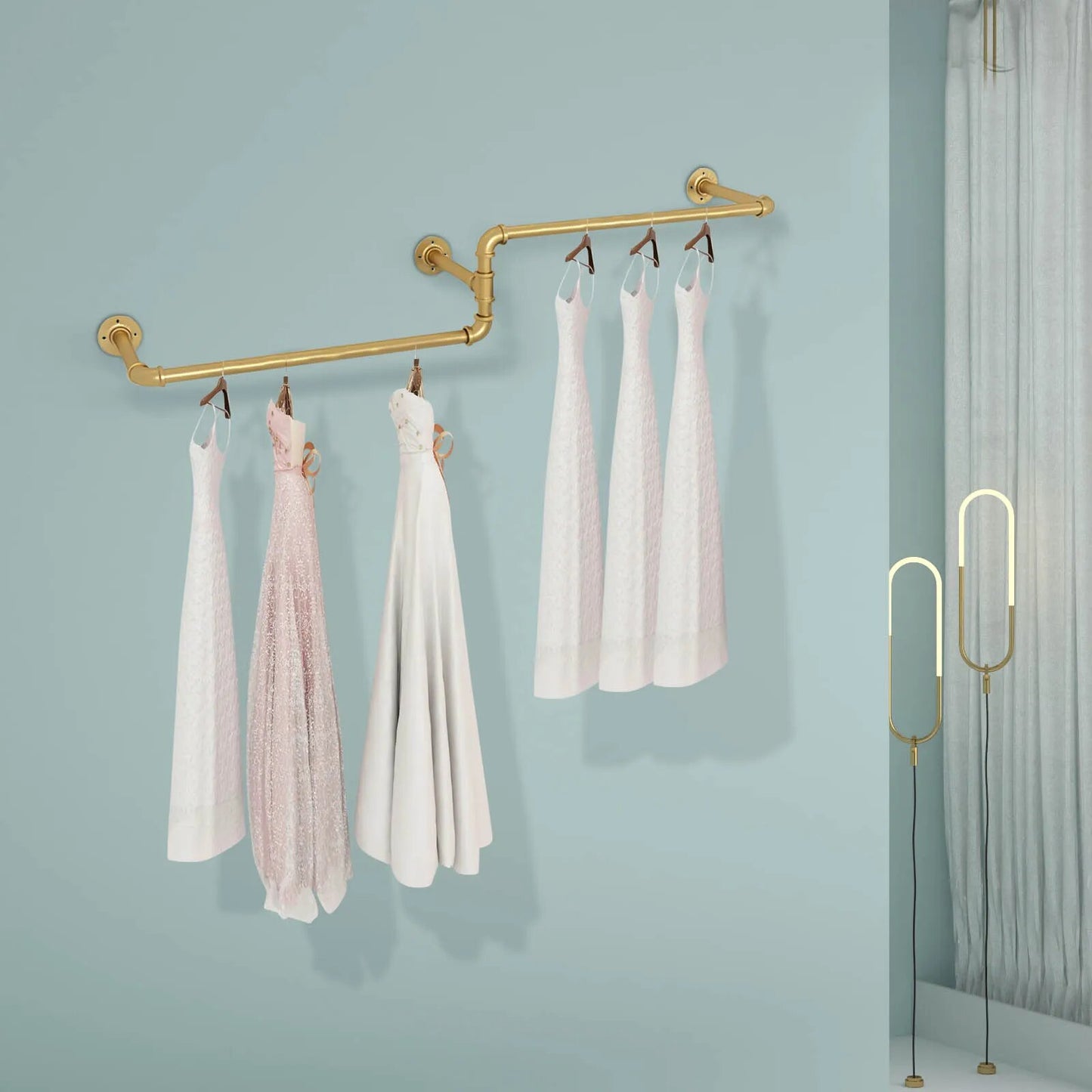 Clothes Rack Industrial Iron Pipe Wall Mounted, Hanging Rod