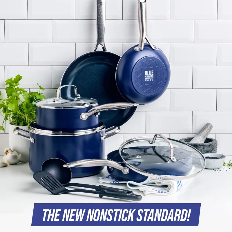 Blue Diamond 12-Piece Toxin-Free Ceramic Nonstick Pots and Pans Cookware Set, Dishwasher Safe non stick cooking pot set