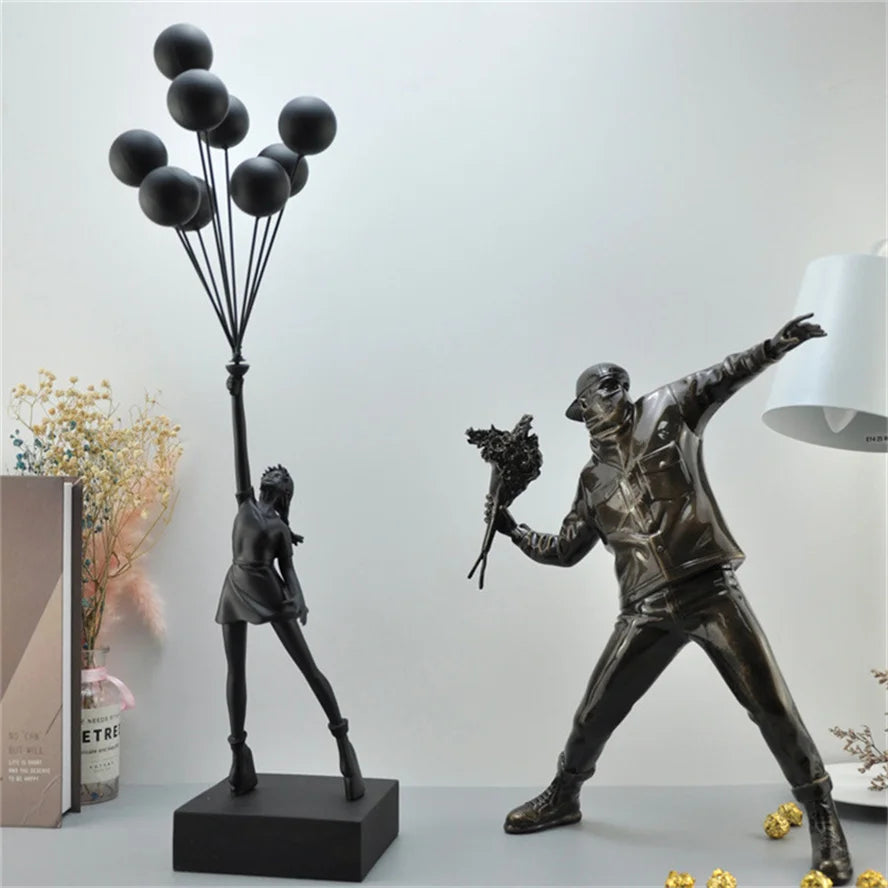 Banksy Balloon Girl Sculptures Figurines Home Decoration Resin Flying Balloon Girl Statue Luxury