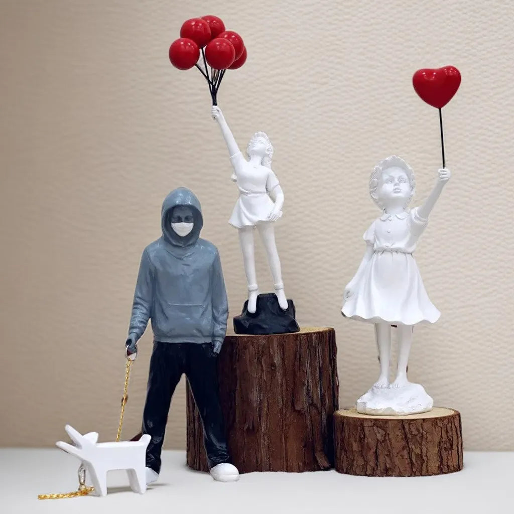 Banksy Sculpture Collection Flower Thrower Statue Pop Art Modern Balloon Girl Figurine