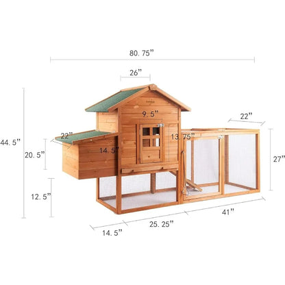 Large Chicken Coop, Waterproof Outdoor Hen House for 2-4 Chickens,Wooden Chicken House with Nesting Box,Removable Tray,PVC Cover