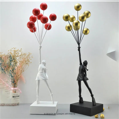 Banksy Balloon Girl Sculptures Figurines Home Decoration Resin Flying Balloon Girl Statue Luxury