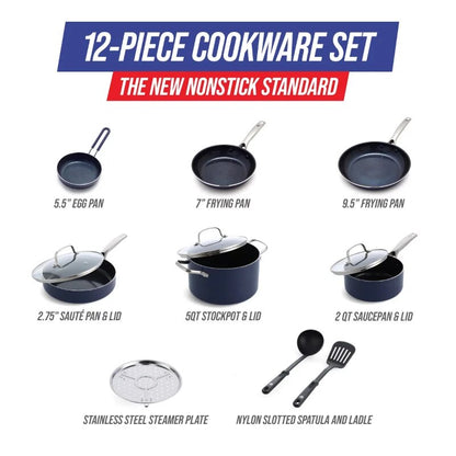 Blue Diamond 12-Piece Toxin-Free Ceramic Nonstick Pots and Pans Cookware Set, Dishwasher Safe non stick cooking pot set