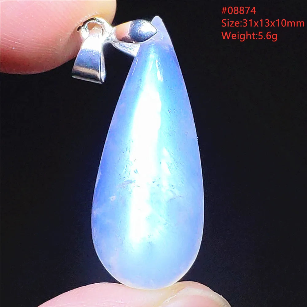 Natural Moonstone Blue Light Water Drop Pendant Necklace Bead Women Men Moonstone Oval Fashion India Jewelry AAAA