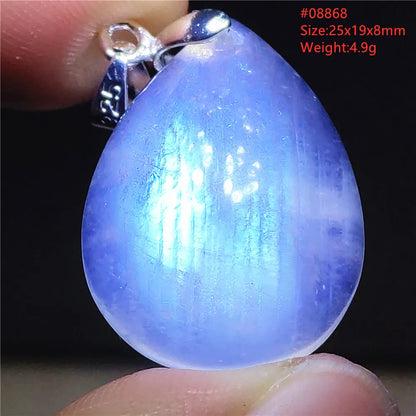 Natural Moonstone Blue Light Water Drop Pendant Necklace Bead Women Men Moonstone Oval Fashion India Jewelry AAAA