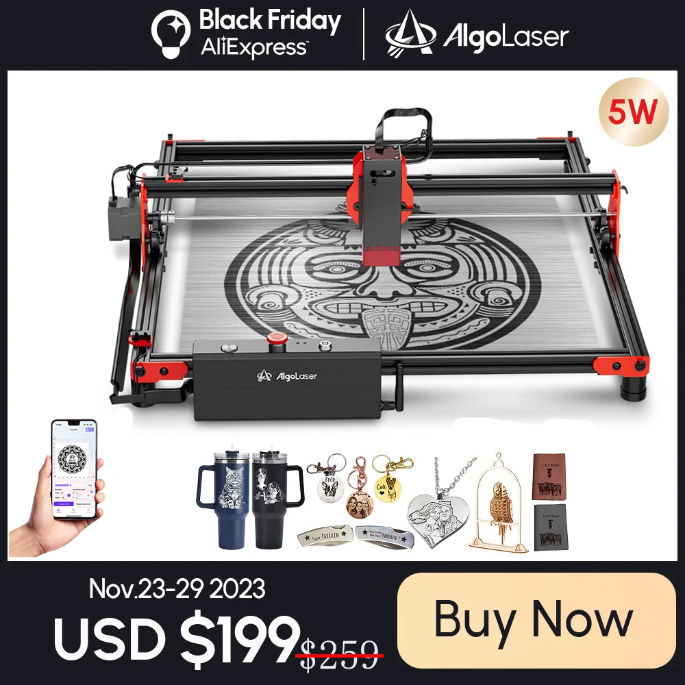 AlgoLaser Laser Engraver CNC DIY Kit Laser Engraving Machine 5000mw Fast Mini