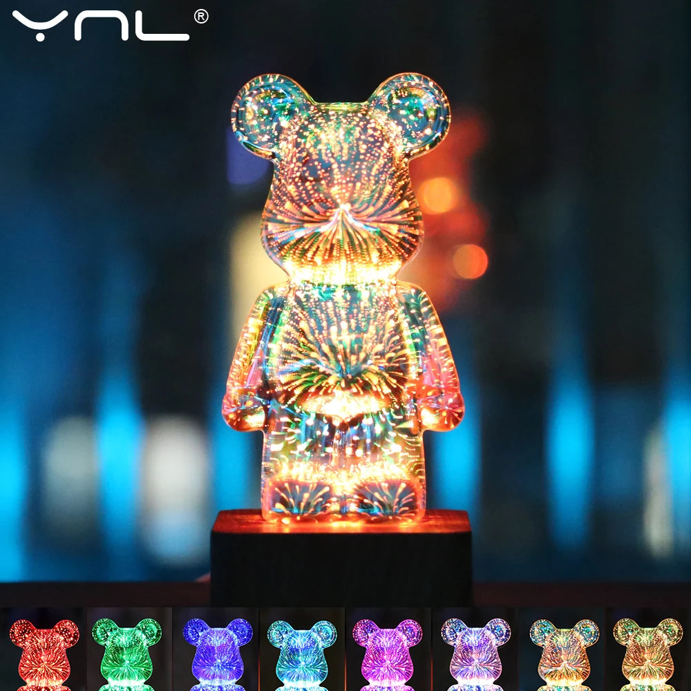 3D Led Night Light Firework Bear USB Projector Lamp Color Changeable Atmosphere Light