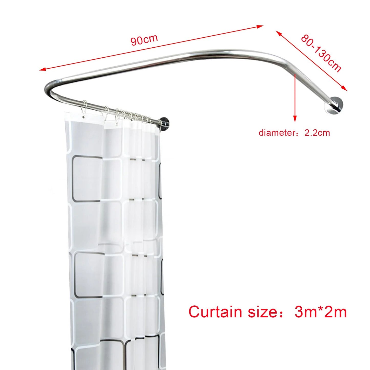 Stainless Steel Shower Curtain Rod U-Shaped  Adjustable Curved Flexible