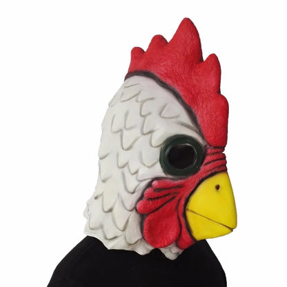 White Latex Rooster Adults Mad Chicken Cockerel Mask Halloween Scary Funny Masquerade Cosplay