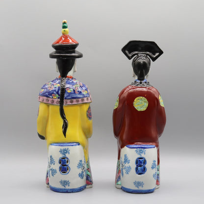 Hand Painted Ceramic Statues of Chinese Emperor and Empress in Qing Dynasty, Wedding Gift, Home Decoration