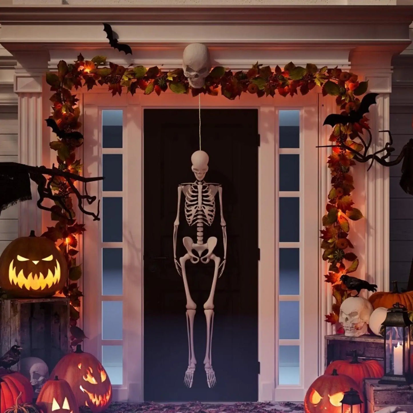 165cm Realistic Plastic Halloween Skeleton Decoration Adjustable Joints Can be Suspended from Ceiling for Halloween or Prank The