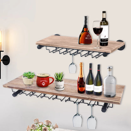 24/36Inch Wine Rack Wall Mount Rack Cabinet Kitchen Bar Wine Glass Holder Hanging Rack