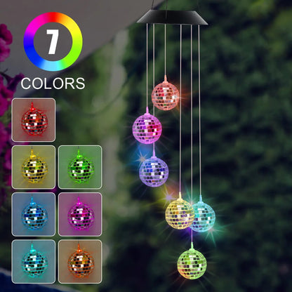 LED Solar Wind Chime Light Color Changing Mirror Ball Wind Chimes Lamp IP65 Waterproof