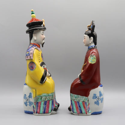 Hand Painted Ceramic Statues of Chinese Emperor and Empress in Qing Dynasty, Wedding Gift, Home Decoration