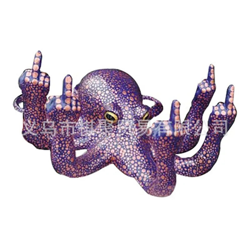 Middle Finger Octopus Statue Resin Garden Octopus Ornaments Desktop Decor Creative Angry Octopus