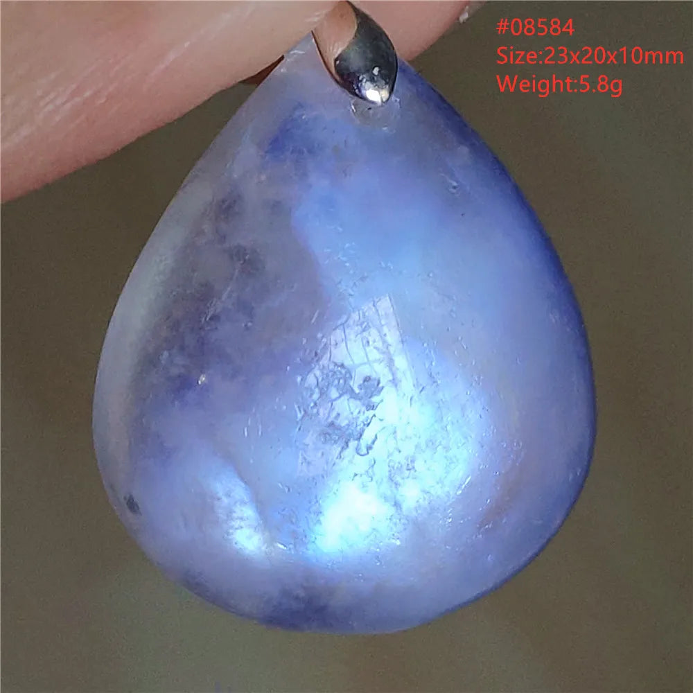 Natural Moonstone Blue Light Water Drop Pendant Necklace Bead Women Men Moonstone Oval Fashion India Jewelry AAAA