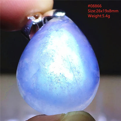 Natural Moonstone Blue Light Water Drop Pendant Necklace Bead Women Men Moonstone Oval Fashion India Jewelry AAAA