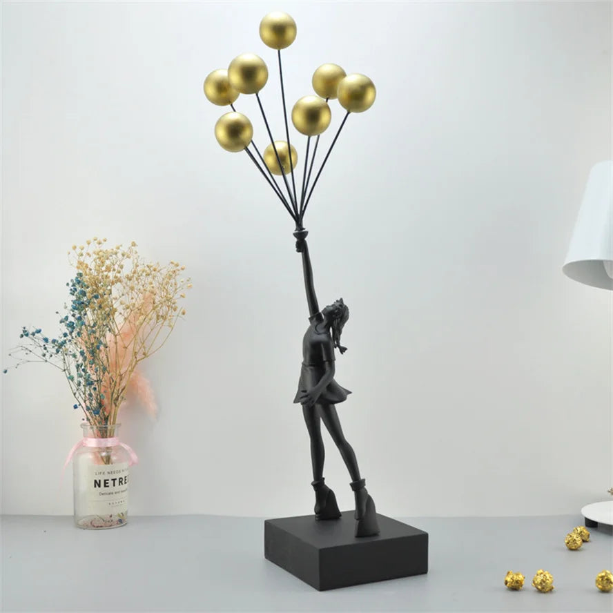 Banksy Balloon Girl Sculptures Figurines Home Decoration Resin Flying Balloon Girl Statue Luxury