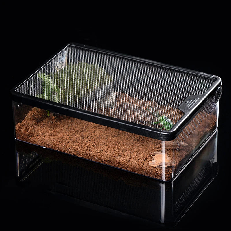 Transparent Reptile Animal Insect Pet Breathable Feeding Plastic Box Hamster Frog Snake Escape-Proof Cage Turtle Lizard Silkworm