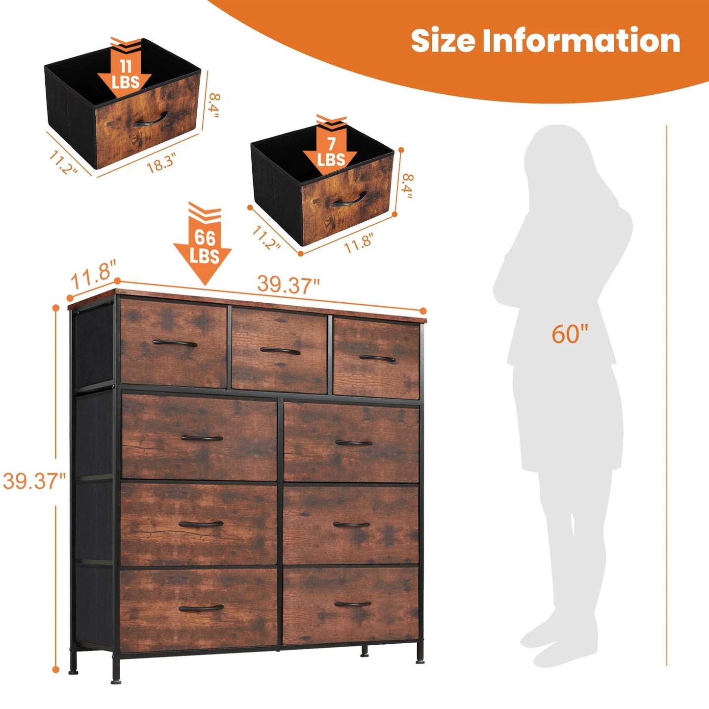 Dresser For Bedroom With 9 Fabric Drawers Wardrobe Steel Frame Assembly Closet For Clothes Storage Display Cabinet Of Furniture