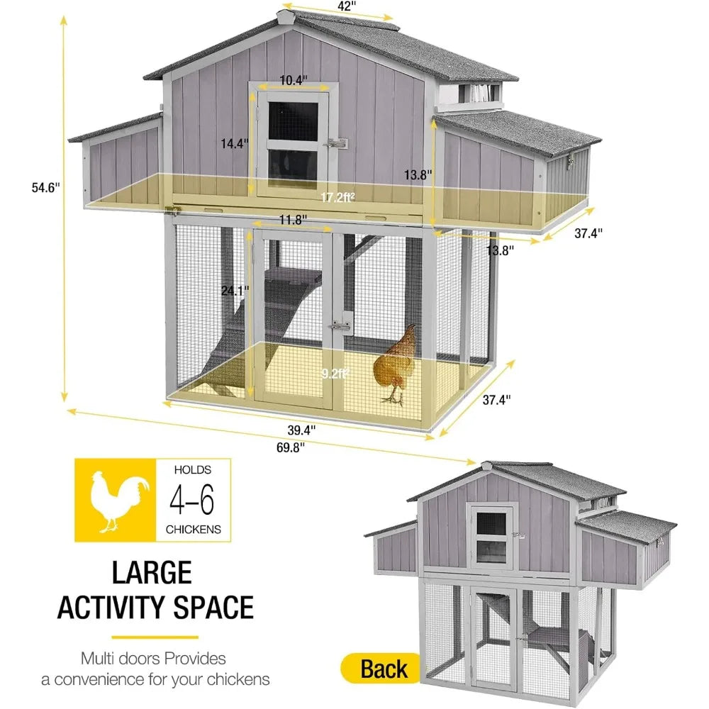 Chicken Coop Folding 26ft² Portable Chicken House Easy To Set Up Wooden Poultry Cage with Large Nesting Box,Multi-Levels