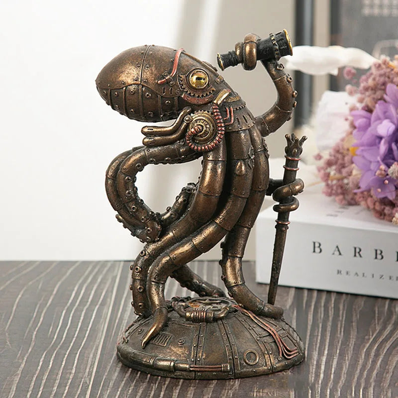 NORTHEUINS Resin Steampunk Cthulhu Mechanical Traveler Octopus Figurines Giant Kraken Marauder