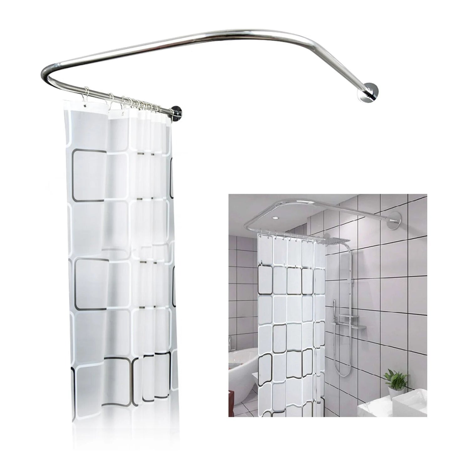 Stainless Steel Shower Curtain Rod U-Shaped  Adjustable Curved Flexible