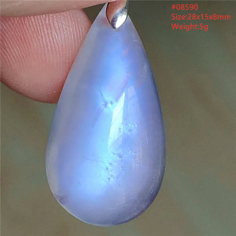 Natural Moonstone Blue Light Water Drop Pendant Necklace Bead Women Men Moonstone Oval Fashion India Jewelry AAAA