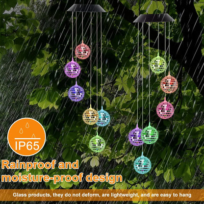 LED Solar Wind Chime Light Color Changing Mirror Ball Wind Chimes Lamp IP65 Waterproof