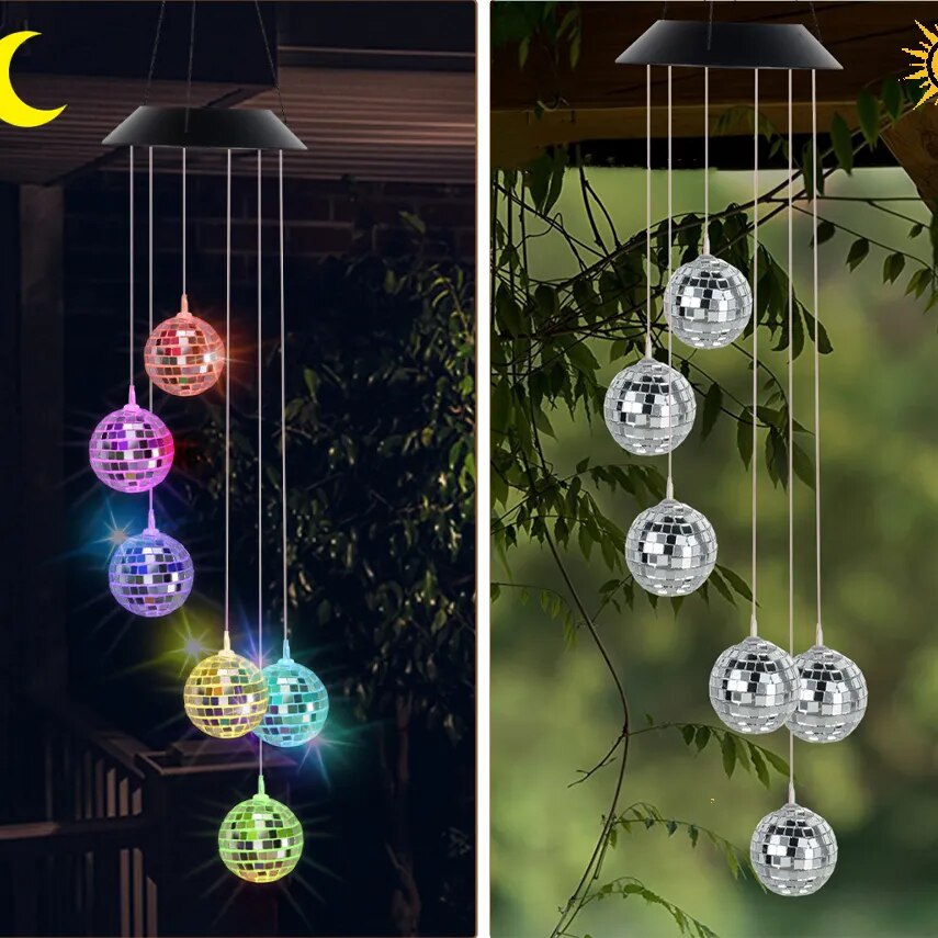 LED Solar Wind Chime Light Color Changing Mirror Ball Wind Chimes Lamp IP65 Waterproof