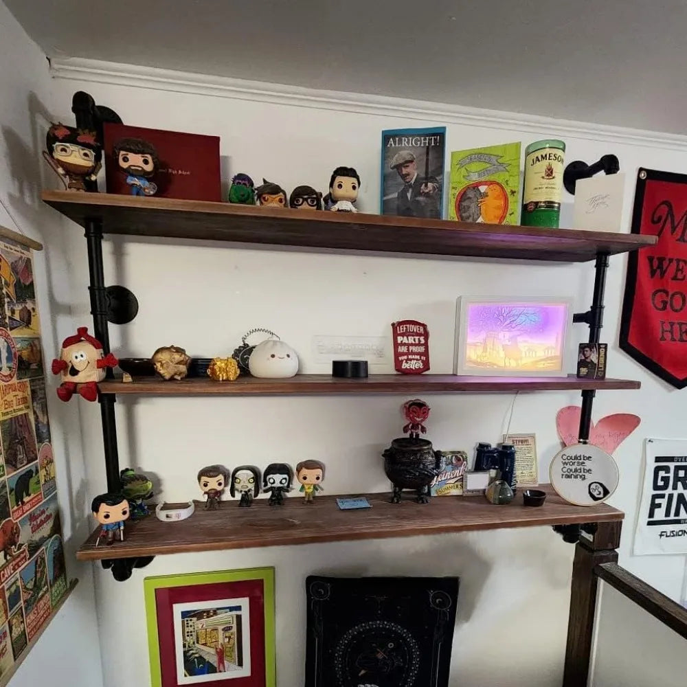 Floating Shelves,Wall Mounted Rustic Wood Shelf,Pipe Shelves,Industrial Pipe Shelf with Real Wood Planks