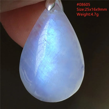 Natural Moonstone Blue Light Water Drop Pendant Necklace Bead Women Men Moonstone Oval Fashion India Jewelry AAAA